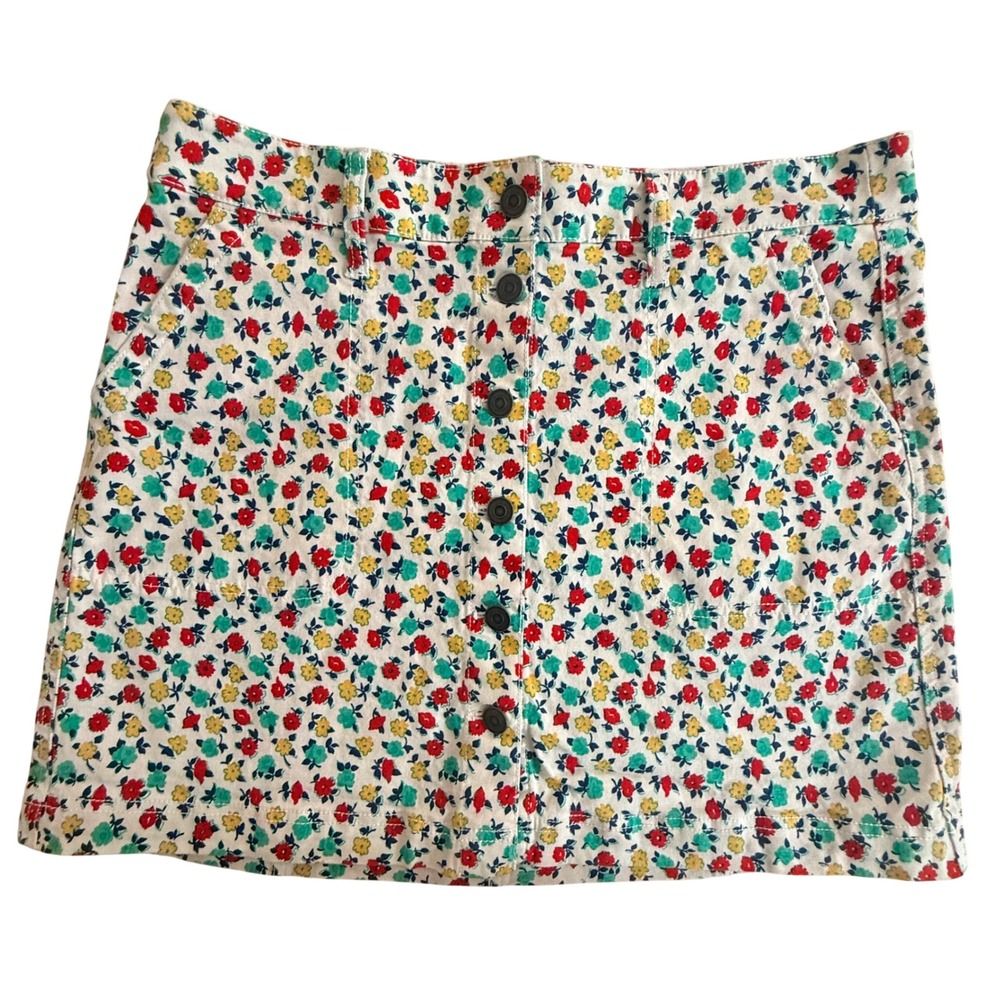 Cottagecore Boho Twee J.Crew Floral Button Front Denim Mini Skirt Size 10